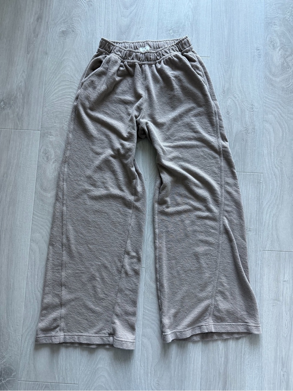 Aerie Light Brown Terrycloth Wide-Leg Bottoms sweatpants